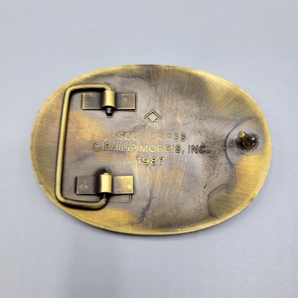 Vtg 1987 Marlboro Solid Brass Belt Buckle By Philip Morris Longhorn Design - Picture 2 of 5